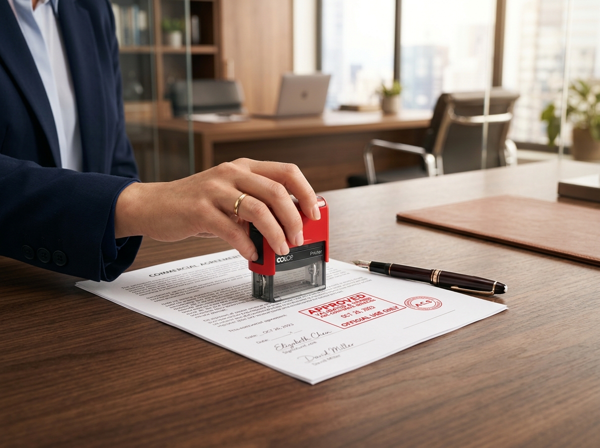 Profissional Autenticando Contrato Oficial com Carimbo Vermelho em Araruama